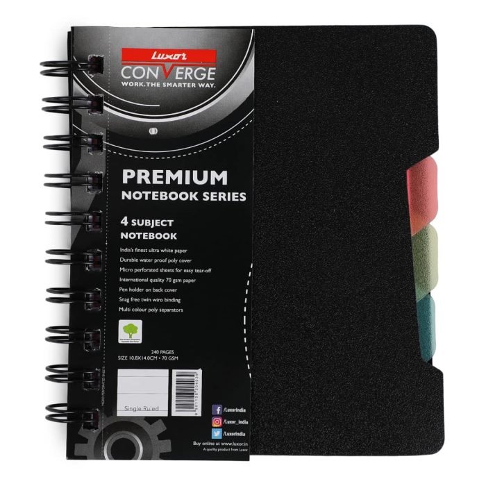 71Dnzum6Vvl. Sl1080 Luxor 4 Subject Notebook | 70 Gsm Paper | Single Ruled | Pages - 240 | Count - 1 | 10.8 X 14.0 Cm | Spiral Binding | Versatile For School, Home &Amp; Office | Pro &Amp; Student-Friendly