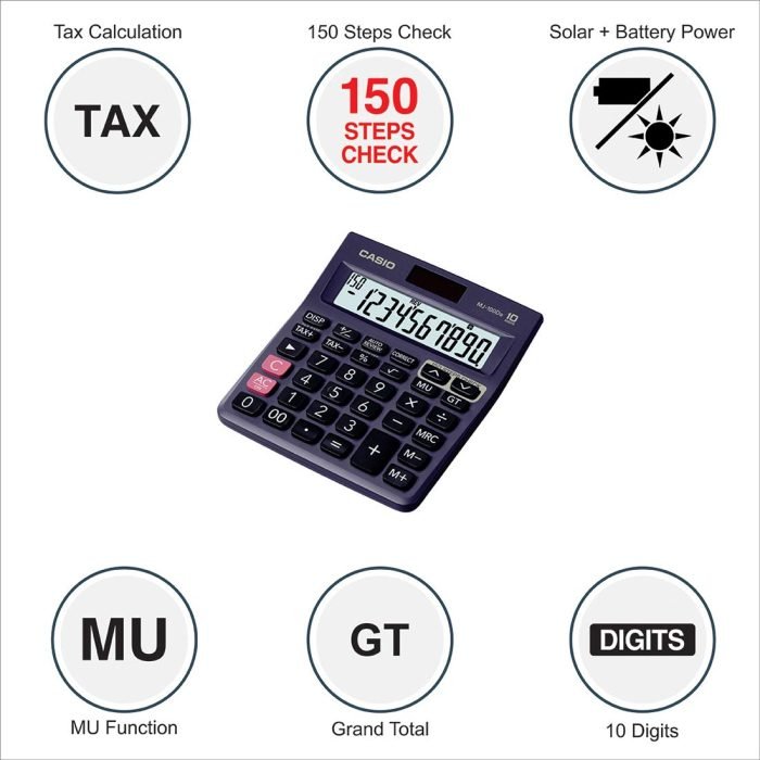 Casio Mj 100 Da 1 Casio Mj-100Da 150 Steps Check And Correct Desktop Calculator With Tax &Amp; Gt Keys &Amp; On Display Indication Of Active Constant (K)