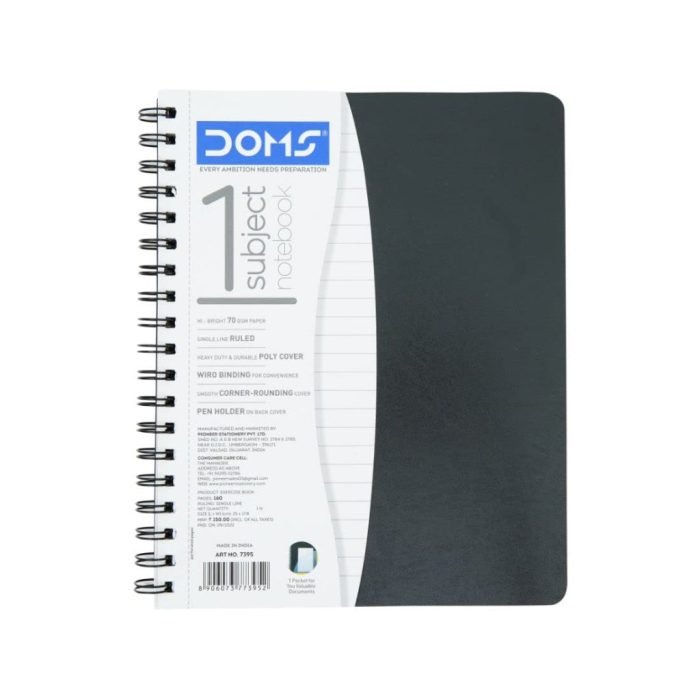Doms 70Gsm 1 Subject Ruled Wiro Binding Notebook 160 Pages Pack Of 1 1 Doms 70Gsm 1 Subject Ruled Wiro Binding Notebook - 160 Pages, Pack Of 1