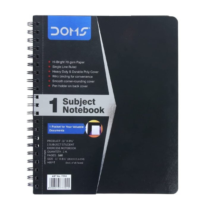 Doms 70Gsm 1 Subject Ruled Wiro Binding Notebook 160 Pages Pack Of 1 Doms 70Gsm 1 Subject Ruled Wiro Binding Notebook - 160 Pages, Pack Of 1
