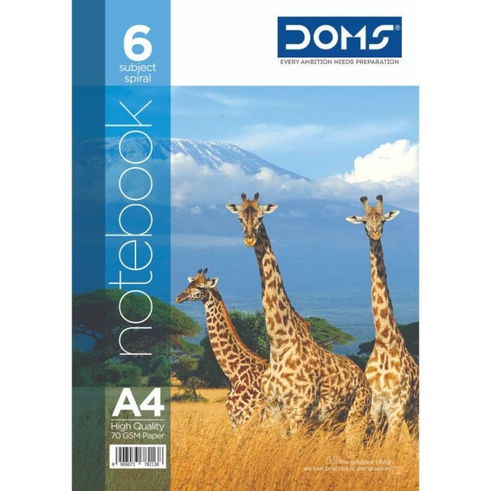 Doms 70Gsm A4 6 Sub Single Line Book Spiral Bound Wildlife Animals Series Doms 70Gsm A4 6 Sub Single Line Book Spiral Bound Wildlife Animals Series Exercise Note Book - 300 Pages, Pack Of 1