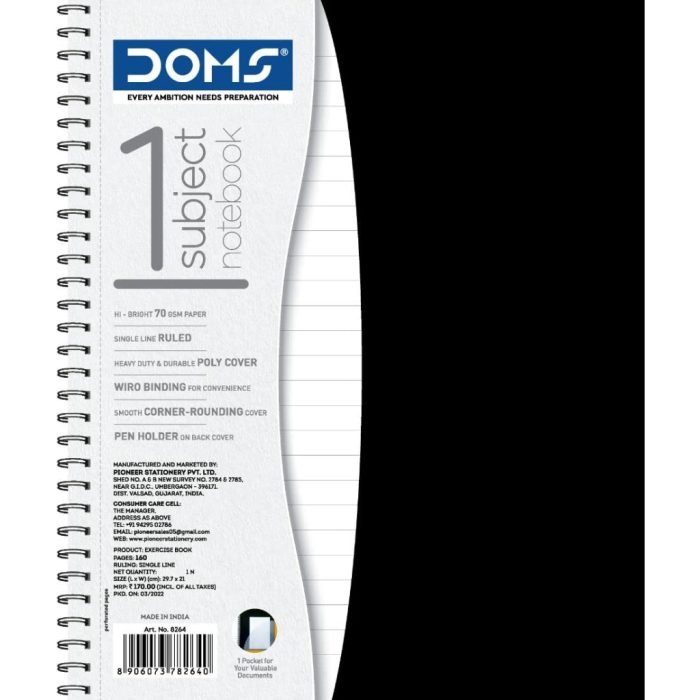 Doms 70Gsm Unruled 1 Subject Wiro Binding Notebook 160 Pages Pack Of 1 Doms 70Gsm Unruled 1 Subject Wiro Binding Notebook - 160 Pages, Pack Of 1