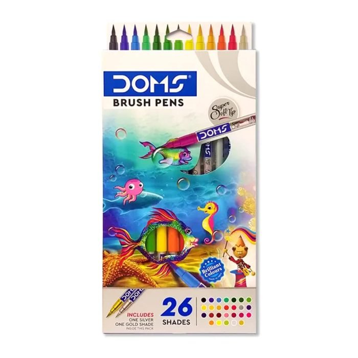 Doms Brush Pens 26 Shades Includes 1 Silver 1 Gold Shade Multicolour Pack Of 1 Doms Brush Pens 26 Shades Includes 1 Silver 1 Gold Shade , Multicolour Pack Of 1