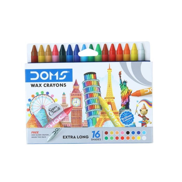Doms Non Toxic Extra Long Wax Crayon Set In Cardboard Box 16 Assorted Shades Doms Non-Toxic Extra Long Wax Crayon Set In Cardboard Box - 16 Assorted Shades