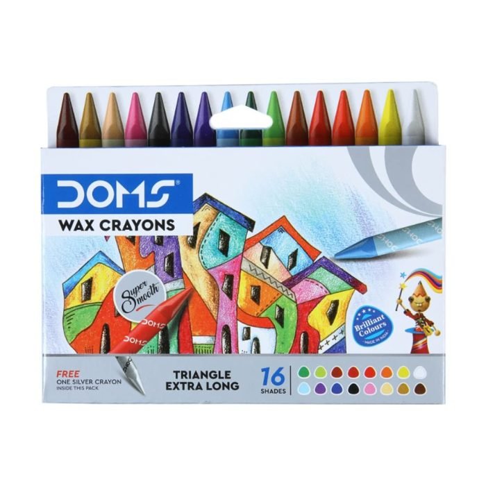 Doms Non Toxic Triangle Extra Long Wax Crayons Set In Cardboard Box 16 1 Doms Non- Toxic Triangle Extra Long Wax Crayons Set In Cardboard Box - 16+1 Assorted Shades