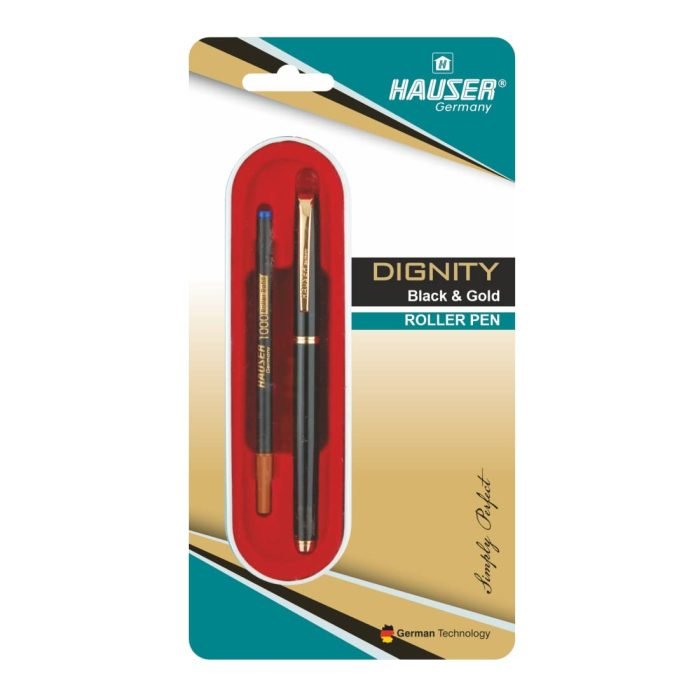 Hauser Dignity Black Gold Roller Ball Pen Blister Pack Blue Ink Pack Of 1 Hauser Dignity Black &Amp;Amp; Gold Roller Ball Pen Blister Pack - Blue Ink, Pack Of 1