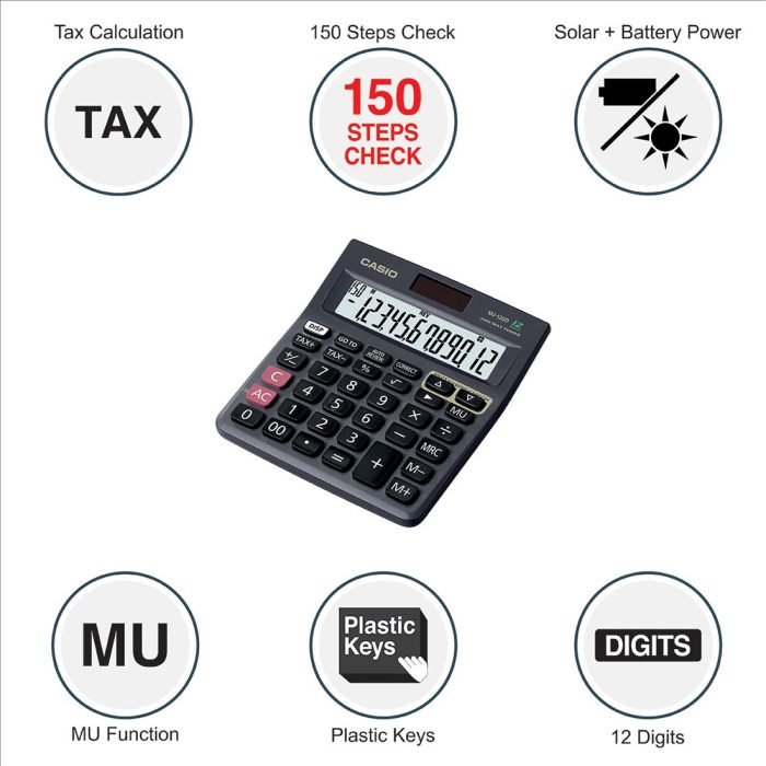 Mj120D 1 Casio Mj-120D 150 Steps Check And Correct Desktop Calculator With Tax Keys, Black