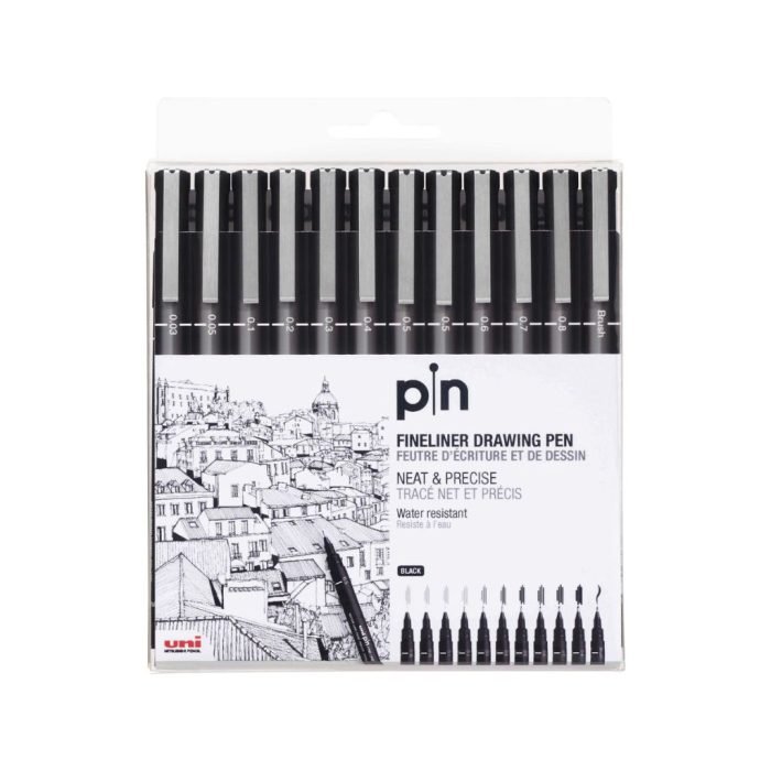 Uni Ball Pin 200 003 08Mm Brush Fine Line Markers Black Pack Of 12 Uni-Ball Pin-200 0.03-0.8Mm + Brush Fine Line Markers- Black- Pack Of 12