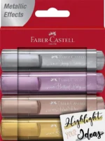 Faber-Castell Chisel Point Metallic Highlighters 4 Glitter Highlighter Pens For Journaling And Note Taking - Study Supplies